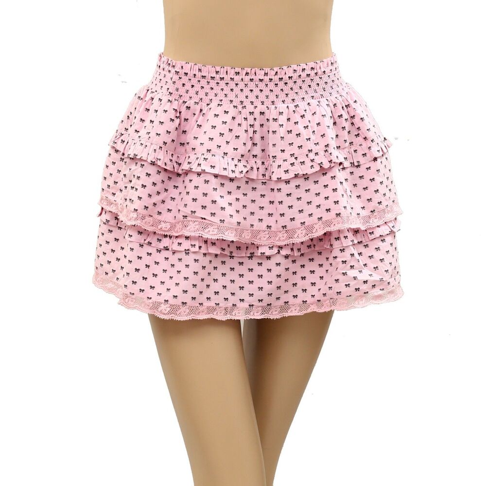 Loveshackfancy Ruffle Bow Printed Girls Mini Skirt Lace Cotton 12 Years 287826